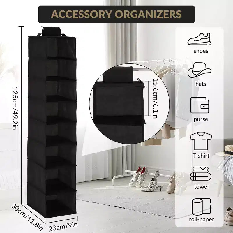 Organisateur de chaussures suspendu à 3 niveaux pour placard, support de rangement à 8 étagères avec 2 crochets, installation sans outils, étagère peu encombrante pour chaussures et sacs à main