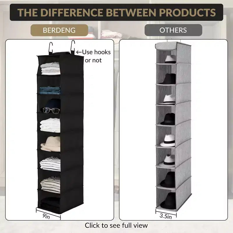 Organisateur de chaussures suspendu à 3 niveaux pour placard, support de rangement à 8 étagères avec 2 crochets, installation sans outils, étagère peu encombrante pour chaussures et sacs à main