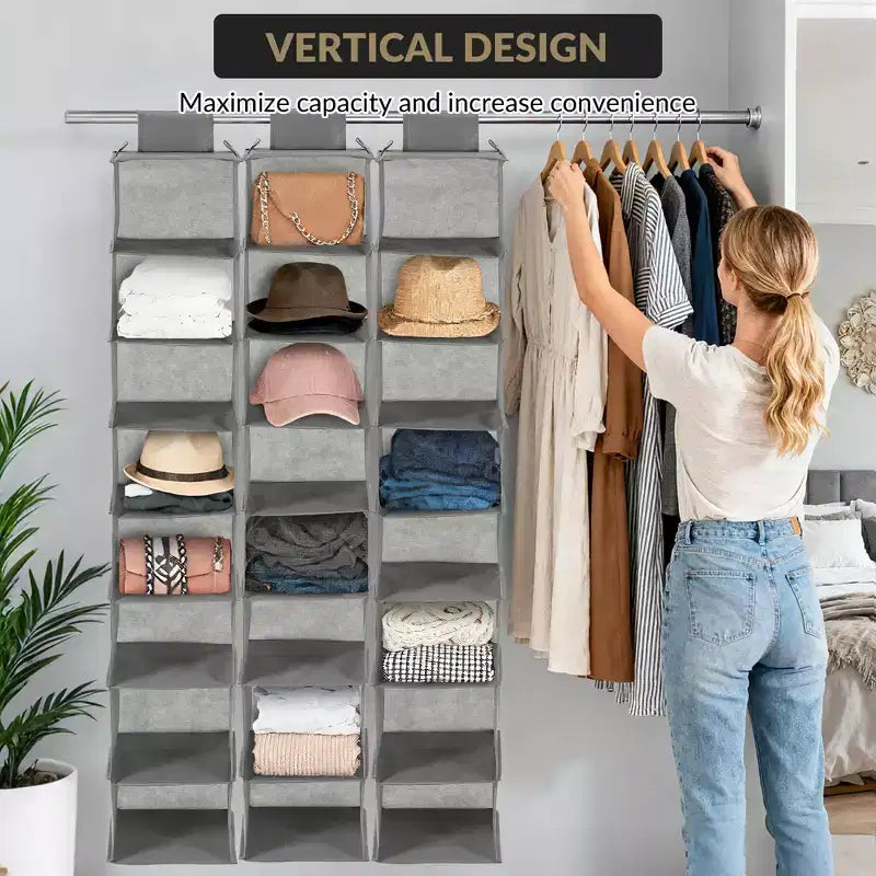 Organisateur de chaussures suspendu à 3 niveaux pour placard, support de rangement à 8 étagères avec 2 crochets, installation sans outils, étagère peu encombrante pour chaussures et sacs à main