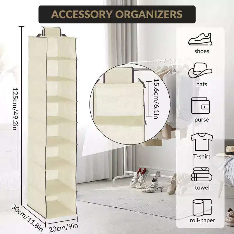 Organisateur de chaussures suspendu à 3 niveaux pour placard, support de rangement à 8 étagères avec 2 crochets, installation sans outils, étagère peu encombrante pour chaussures et sacs à main