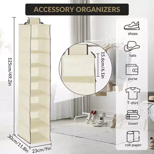 Organisateur de chaussures suspendu à 3 niveaux pour placard, support de rangement à 8 étagères avec 2 crochets, installation sans outils, étagère peu encombrante pour chaussures et sacs à main