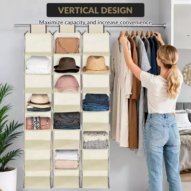Organisateur de chaussures suspendu à 3 niveaux pour placard, support de rangement à 8 étagères avec 2 crochets, installation sans outils, étagère peu encombrante pour chaussures et sacs à main