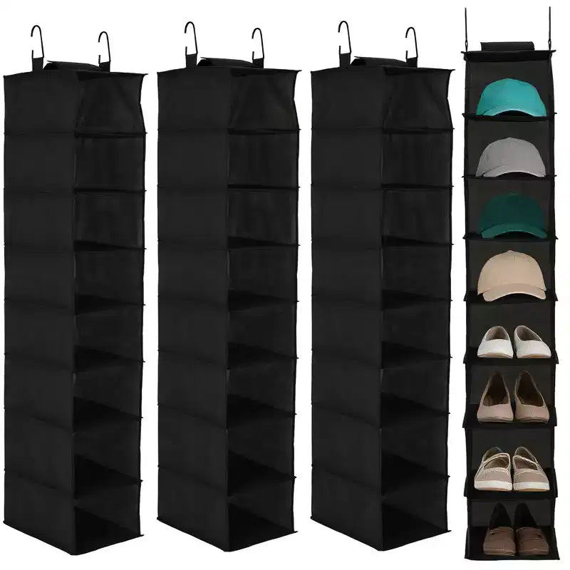 Organisateur de chaussures suspendu à 3 niveaux pour placard, support de rangement à 8 étagères avec 2 crochets, installation sans outils, étagère peu encombrante pour chaussures et sacs à main