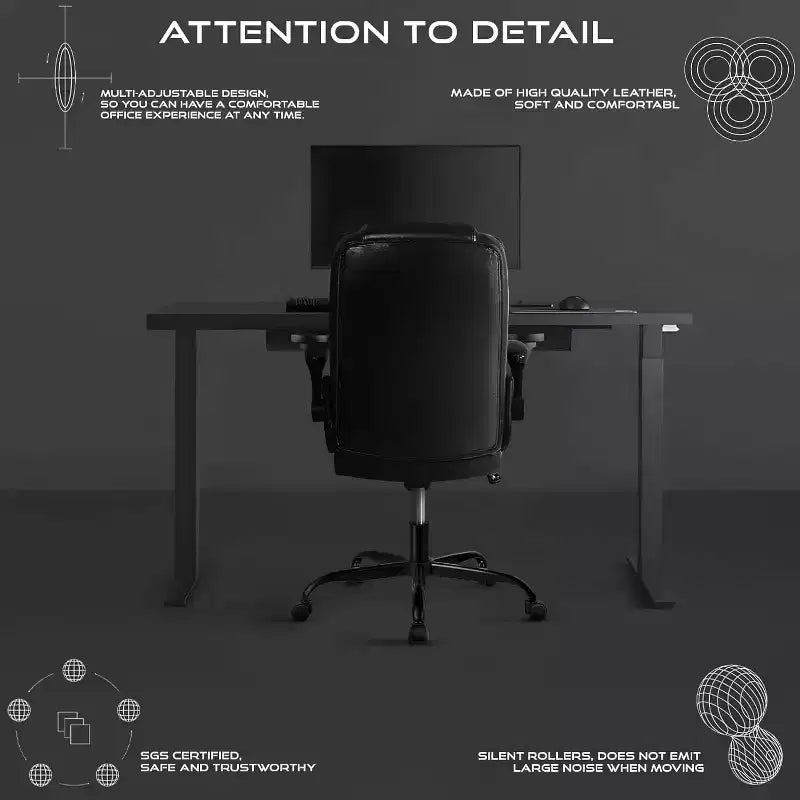 BALHAM TRADE-Fauteuil de bureau avec accoudoirs relevables en cuir de direction dossier haut support lombaire robuste