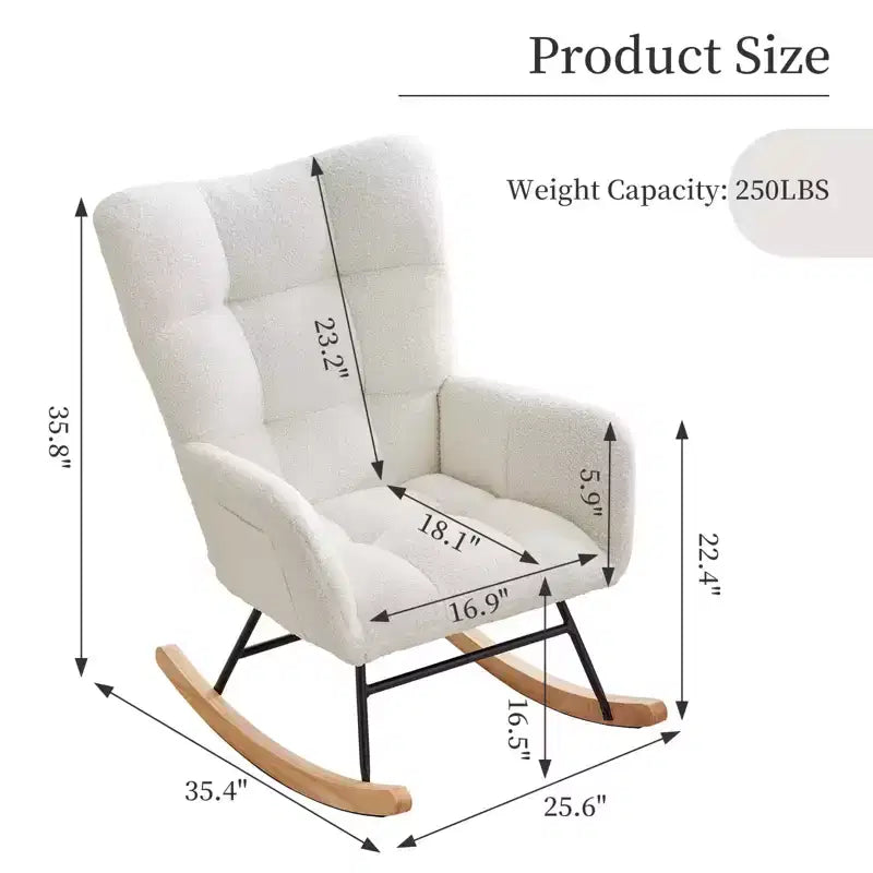 Fauteuil à bascule pour chambre d'enfant, dossier haut, accoudoirs et poches latérales, fauteuil d'appoint moderne et confortable pour chambre à coucher, salon