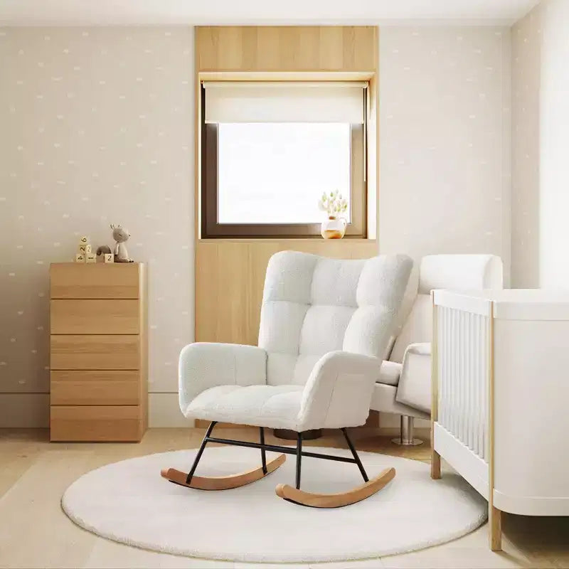 Fauteuil à bascule pour chambre d'enfant, dossier haut, accoudoirs et poches latérales, fauteuil d'appoint moderne et confortable pour chambre à coucher, salon