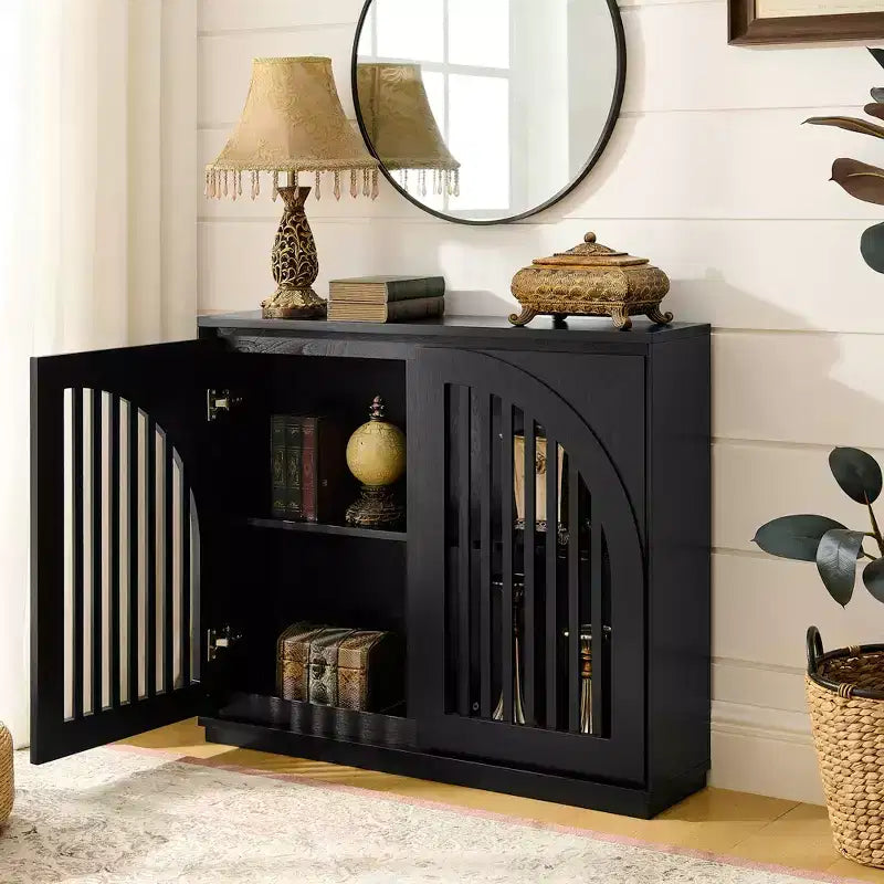 Bahut encastré moderne avec deux trous de drainage, doté d'un rangement et d'un design étroit, adapté au salon, à l'entrée, au couloir, à la cuisine