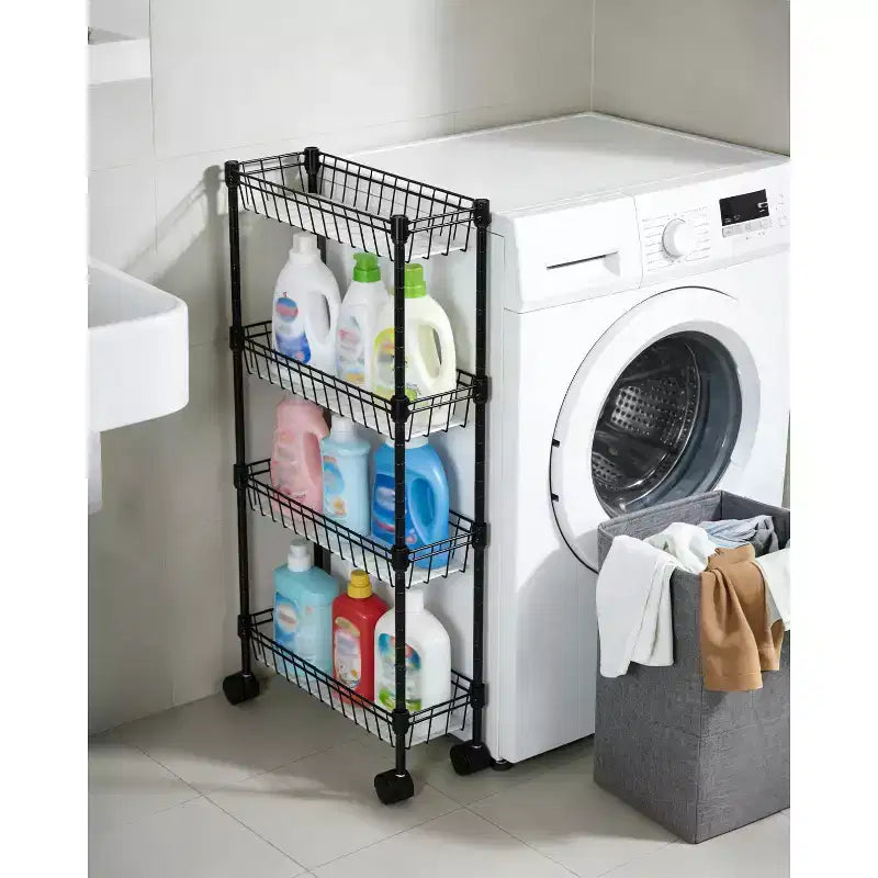 Chariot de rangement fin à roulettes, organiseur utilitaire réglable en métal avec roues pour salle de bain, cuisine, salon et petits espaces, noir
