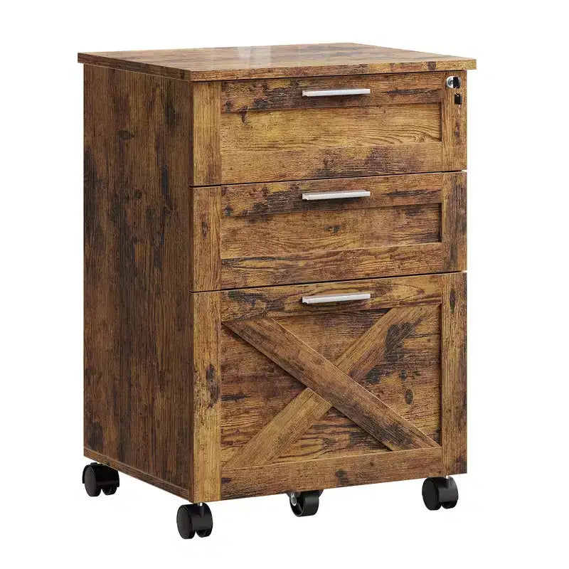 Classeur en bois sécurisé à 3 tiroirs verrouillables C Rangement mobile sous le bureau à roulettes Compatible Lettre/Legal/A4