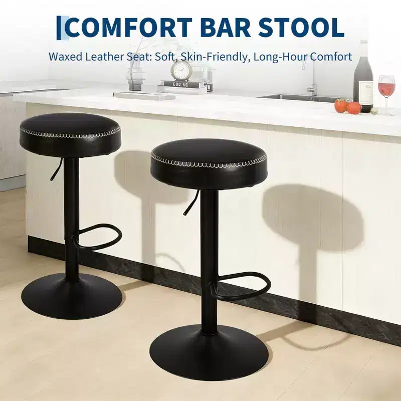 Tabourets de bar réglables en cuir huilé (lot de 2), pivotants à 360°, hauteur réglable de 65 à 85,6 cm, pour îlot de cuisine et bar à domicile