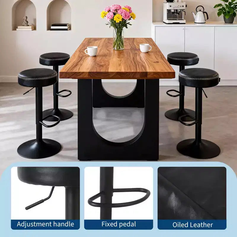 Tabourets de bar réglables en cuir huilé (lot de 2), pivotants à 360°, hauteur réglable de 65 à 85,6 cm, pour îlot de cuisine et bar à domicile