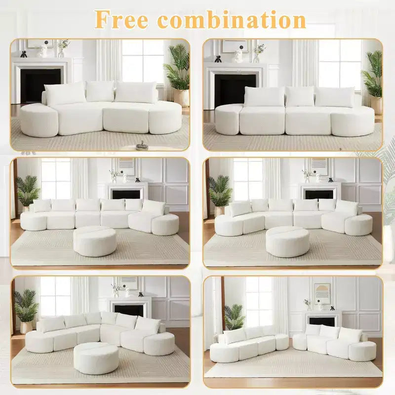 Clihome Canapé Modulable d'Angle en V de 270 cm avec Coussins Déco et Ottomans