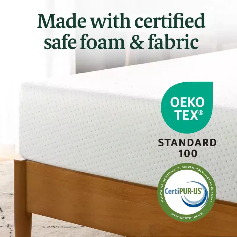 Matelas en mousse à mémoire de forme Zinus 8 pouces Double Thé vert, sans fibre de verre, fermeté moyenne, soulagement de la pression zoné, mousses et tissu certifiés sûrs