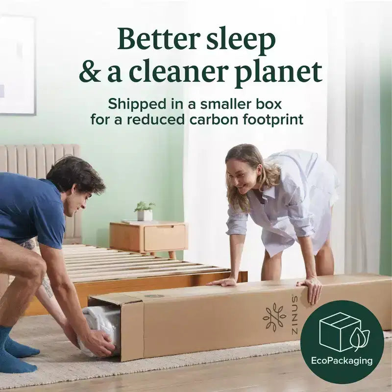 Matelas en mousse à mémoire de forme Zinus Green Tea 15 cm, simple, sans fibre de verre, fermeté moyenne, soulagement de la pression zoné, mousses et tissus certifiés sûrs