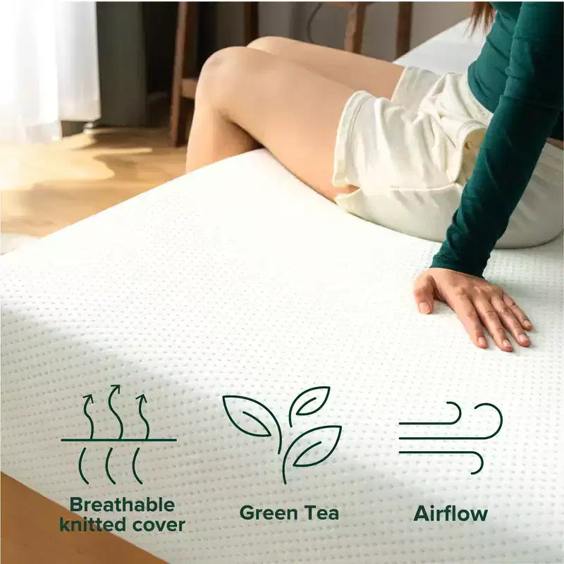 Matelas en mousse à mémoire de forme Zinus 5 Twin au thé vert, sans fibre de verre, fermeté moyenne, soulagement de la pression zoné, certifié sûr, matelas en boîte