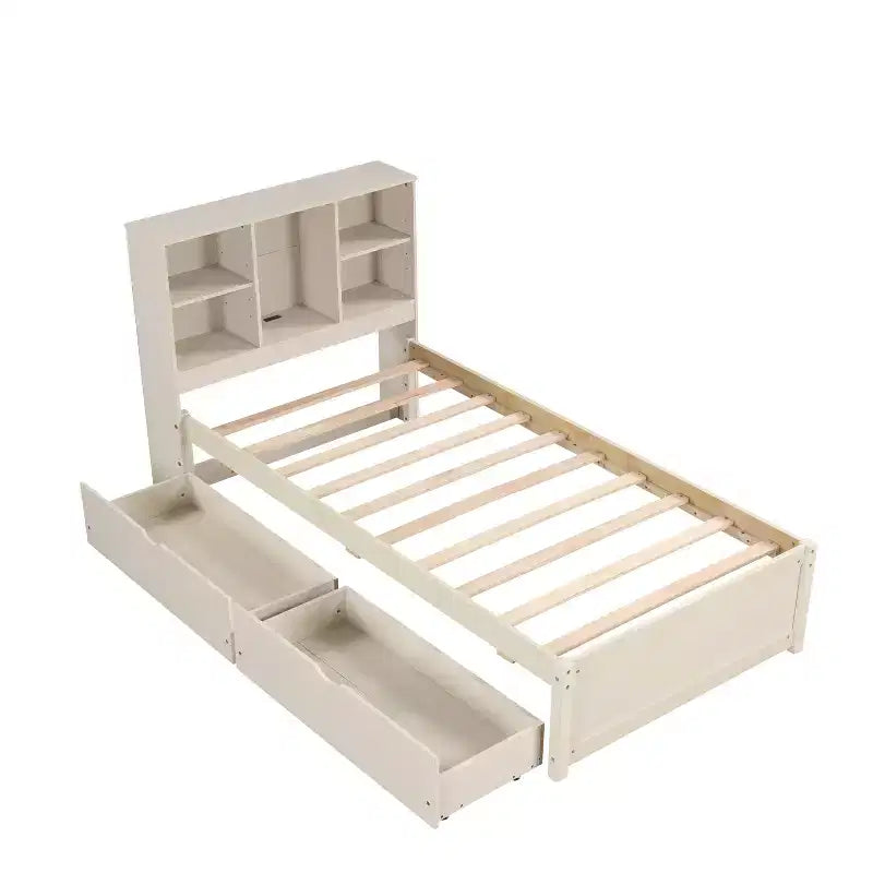Bellemave Cadre de lit simple moderne avec port USB intégré dans la tête de lit bibliothèque et 2 tiroirs