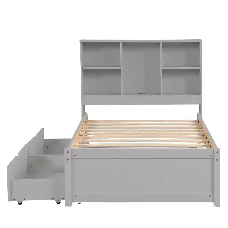Bellemave Cadre de lit simple moderne avec port USB intégré dans la tête de lit bibliothèque et 2 tiroirs
