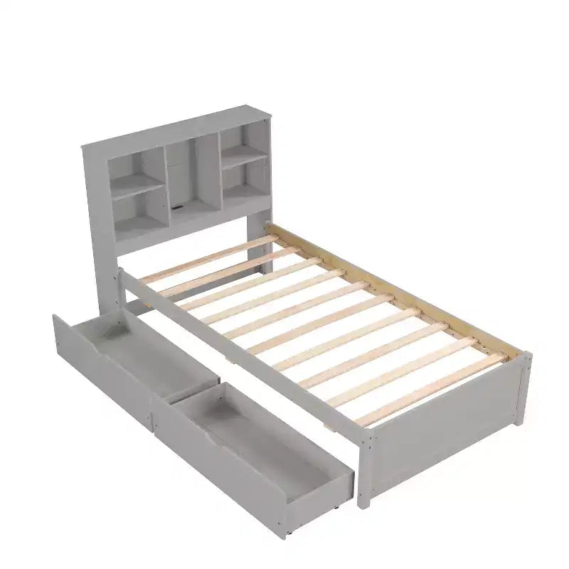 Bellemave Cadre de lit simple moderne avec port USB intégré dans la tête de lit bibliothèque et 2 tiroirs