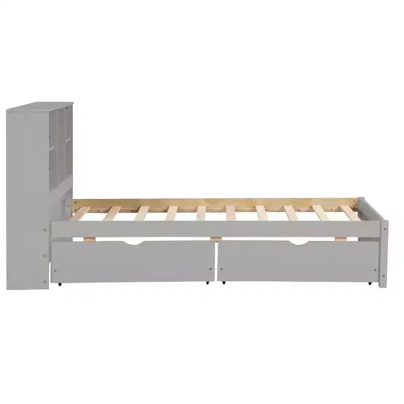 Bellemave Cadre de lit simple moderne avec port USB intégré dans la tête de lit bibliothèque et 2 tiroirs