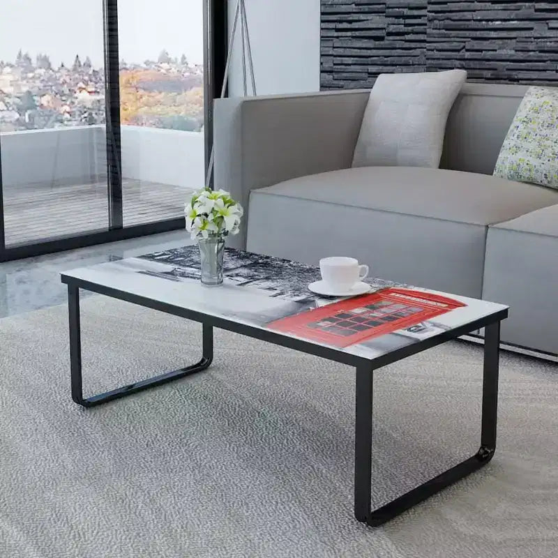vidaXL Table Basse Table d'Appoint de Salon avec Plateau en Verre Imprimé - Piano