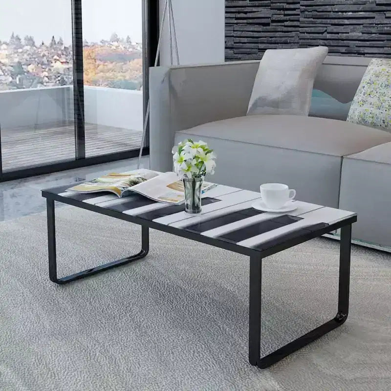 vidaXL Table Basse Table d'Appoint de Salon avec Plateau en Verre Imprimé - Piano