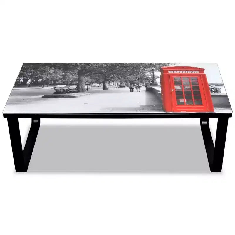 vidaXL Table Basse Table d'Appoint de Salon avec Plateau en Verre Imprimé - Piano