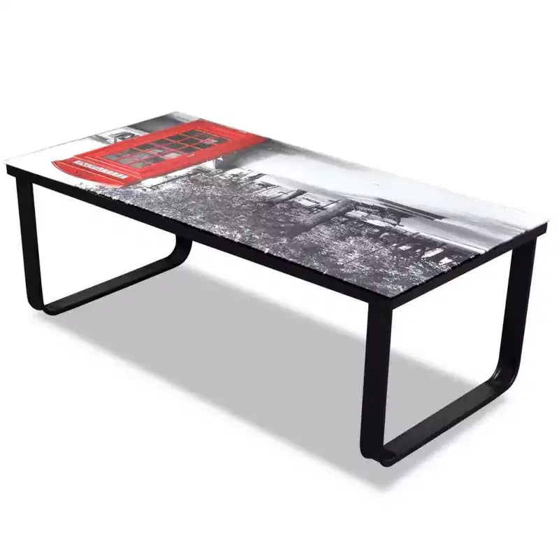 vidaXL Table Basse Table d'Appoint de Salon avec Plateau en Verre Imprimé - Piano