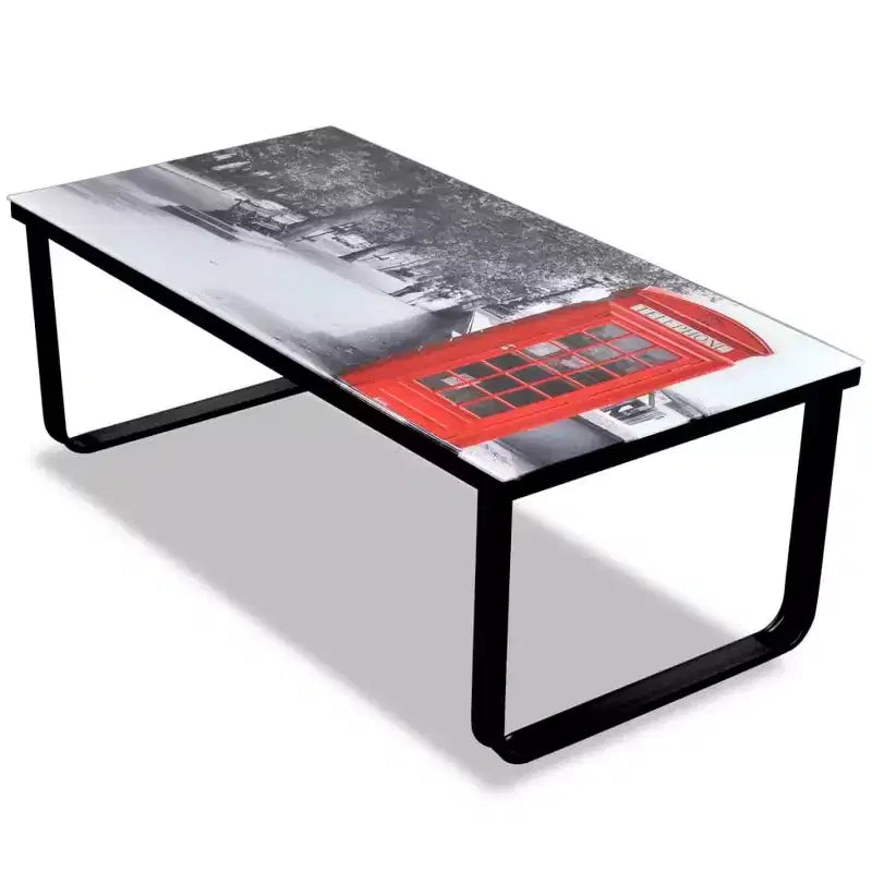 vidaXL Table Basse Table d'Appoint de Salon avec Plateau en Verre Imprimé - Piano