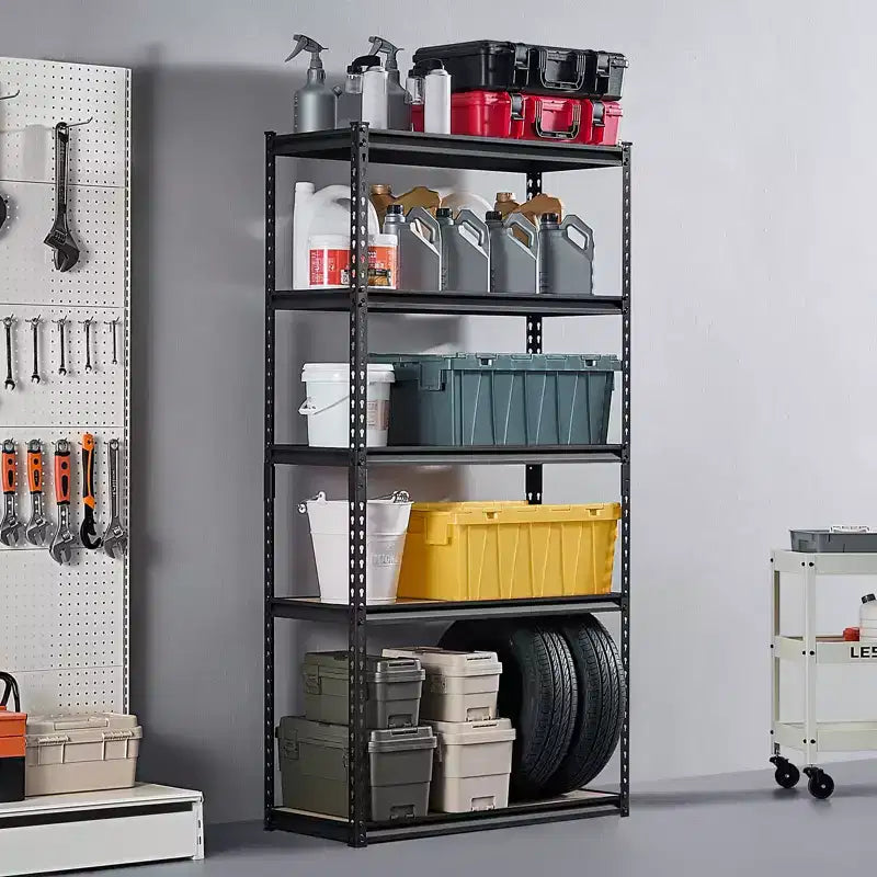 Étagères de rangement VEVOR, 907 kg, étagères de rangement de garage à 5 niveaux, 40,6 x 91,4 x 181,4 cm (PxLxH), étagères métalliques réglables pour garage, étagères utilitaires, noires