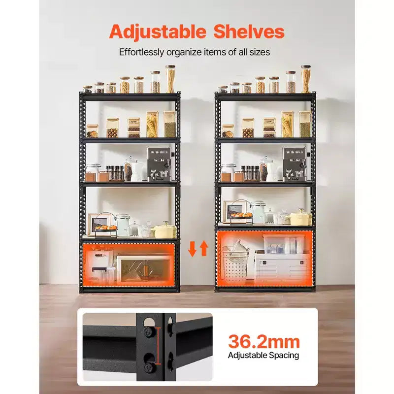 Étagères de rangement VEVOR, 907 kg, étagères de rangement de garage à 5 niveaux, 40,6 x 91,4 x 181,4 cm (PxLxH), étagères métalliques réglables pour garage, étagères utilitaires, noires