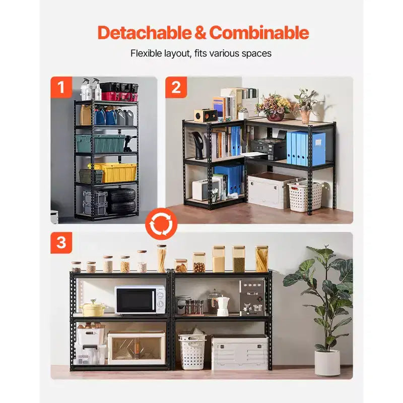 Étagères de rangement VEVOR, 907 kg, étagères de rangement de garage à 5 niveaux, 40,6 x 91,4 x 181,4 cm (PxLxH), étagères métalliques réglables pour garage, étagères utilitaires, noires