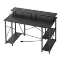 VEVOR 47 Gaming Desk with LED Lights & Power Outlets, Computer Desk with Monitor Stand & 2-Tier Storage Sheves, Study Work, Black