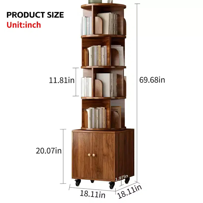 Étagère tournante à 360 degrés, bibliothèque d'angle à 5 niveaux avec tiroir pour petits espaces, meuble de rangement vertical en bois, organisateur étroit