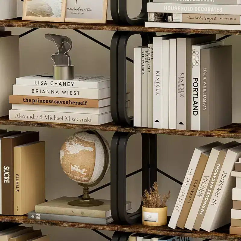 Étagère tournante à 360 degrés, bibliothèque d'angle à 5 niveaux avec tiroir pour petits espaces, meuble de rangement vertical en bois, organisateur étroit