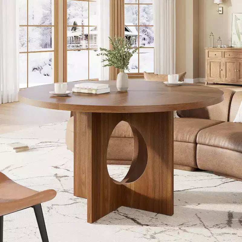 Table à manger ronde de 47" pour 4 à 6 personnes, tables de cuisine circulaires avec base piédestal robuste, mobilier de salle à manger peu encombrant pour salle à manger, cuisine