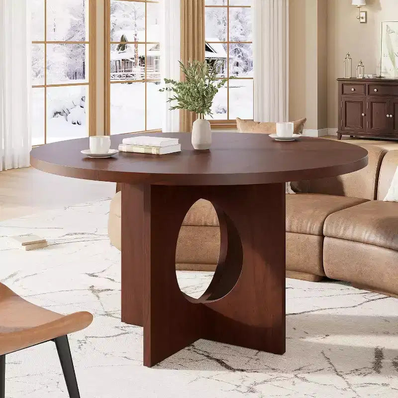 Table à manger ronde de 47" pour 4 à 6 personnes, tables de cuisine circulaires avec base piédestal robuste, mobilier de salle à manger peu encombrant pour salle à manger, cuisine