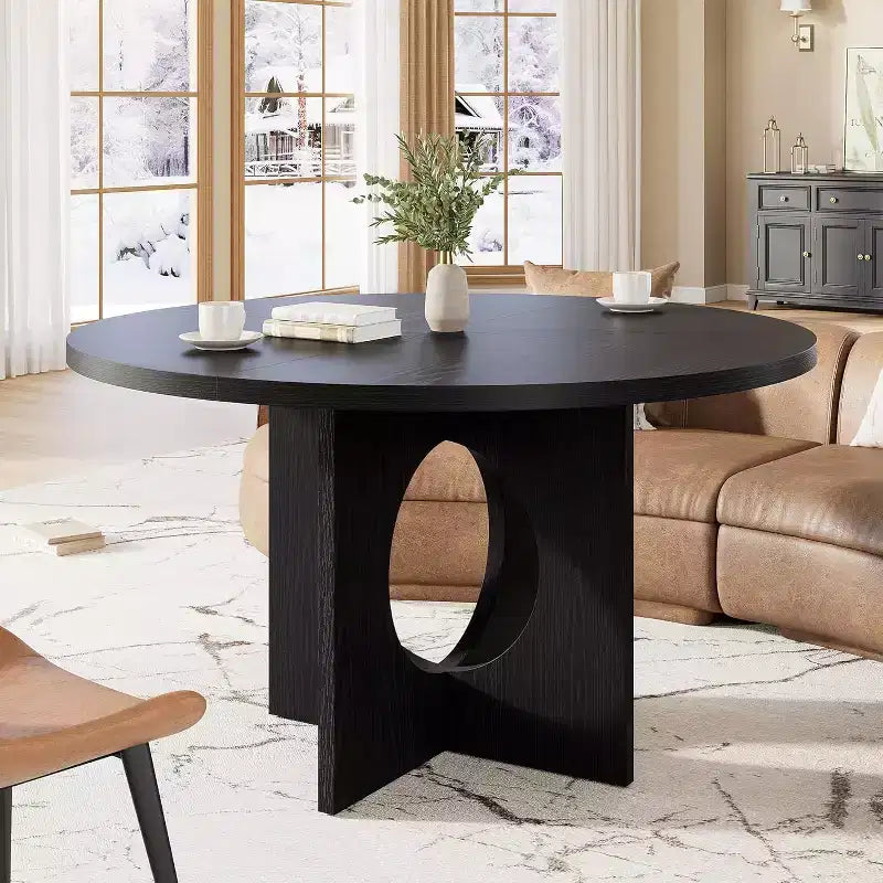 Table à manger ronde de 47" pour 4 à 6 personnes, tables de cuisine circulaires avec base piédestal robuste, mobilier de salle à manger peu encombrant pour salle à manger, cuisine