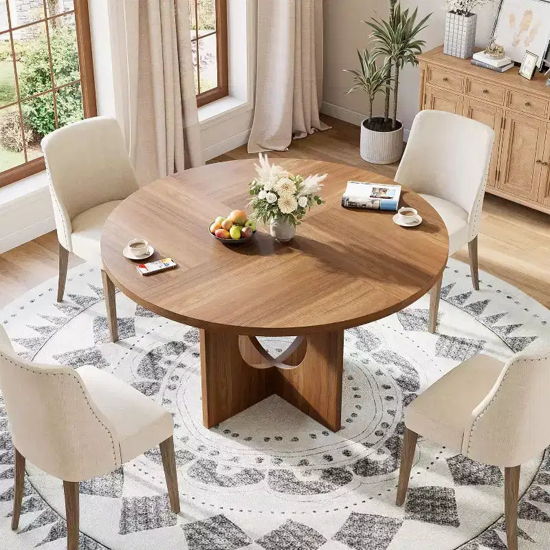 Table à manger ronde de 47" pour 4 à 6 personnes, tables de cuisine circulaires avec base piédestal robuste, mobilier de salle à manger peu encombrant pour salle à manger, cuisine