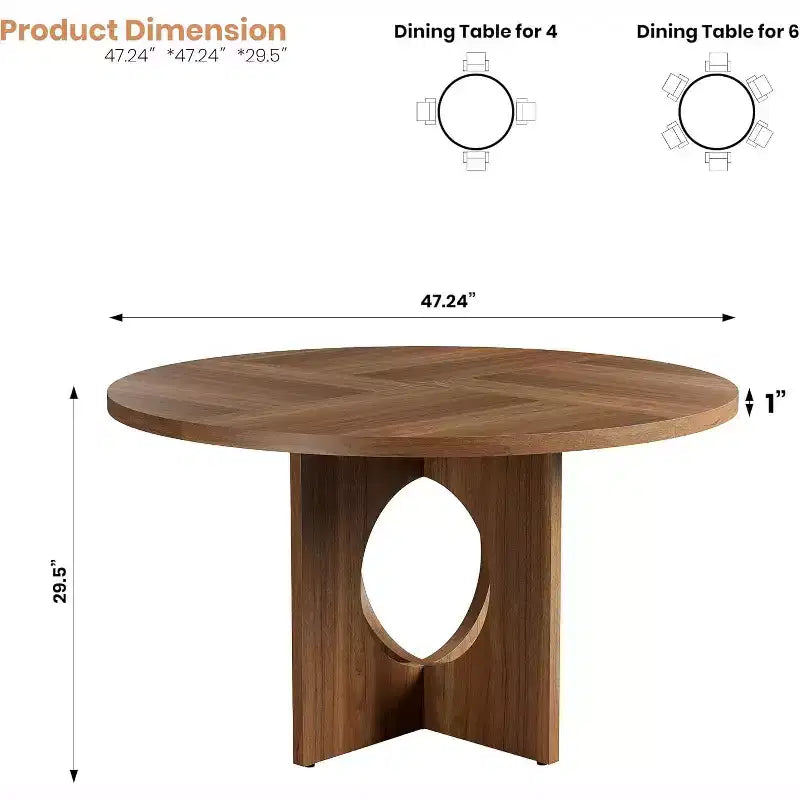 Table à manger ronde de 47" pour 4 à 6 personnes, tables de cuisine circulaires avec base piédestal robuste, mobilier de salle à manger peu encombrant pour salle à manger, cuisine