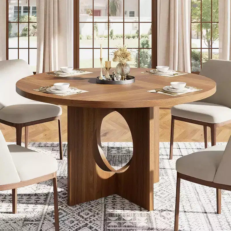 Table à manger ronde de 47" pour 4 à 6 personnes, tables de cuisine circulaires avec base piédestal robuste, mobilier de salle à manger peu encombrant pour salle à manger, cuisine