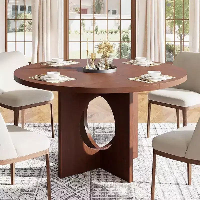 Table à manger ronde de 47" pour 4 à 6 personnes, tables de cuisine circulaires avec base piédestal robuste, mobilier de salle à manger peu encombrant pour salle à manger, cuisine