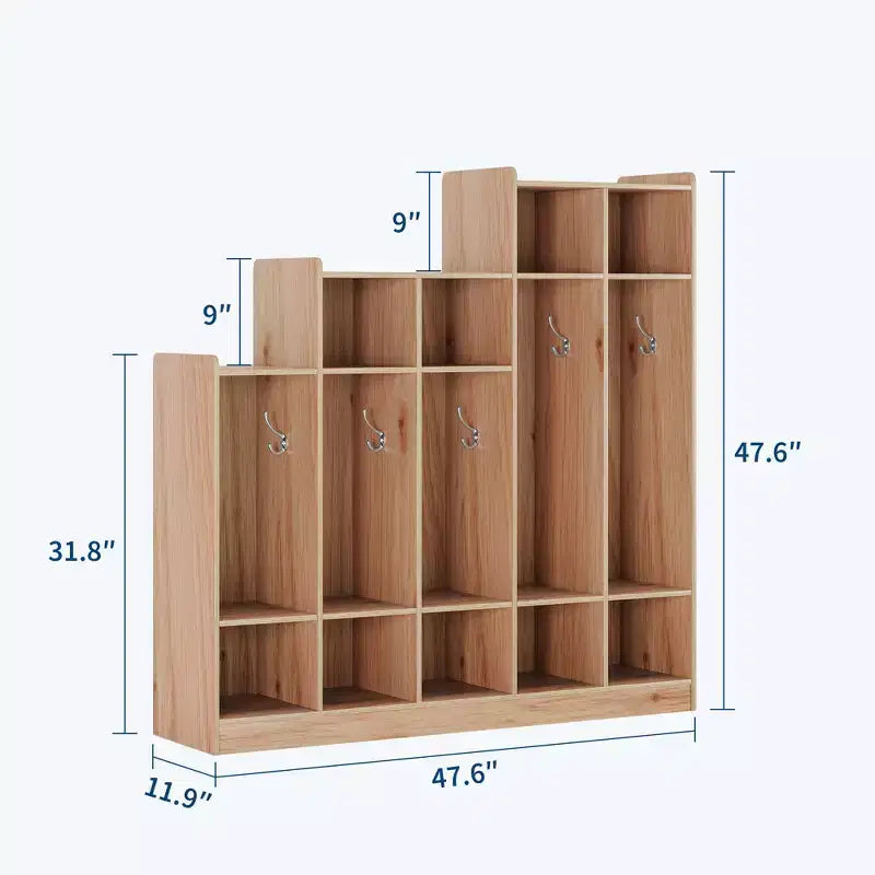 Vestiaire de salle de classe à 5 sections avec 9 casiers, organisateur de rangement en bois avec 10 patères, casiers de salle de classe pour la maison, le bureau, l'école, la salle de sport