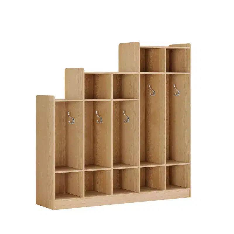 Vestiaire de salle de classe à 5 sections avec 9 casiers, organisateur de rangement en bois avec 10 patères, casiers de salle de classe pour la maison, le bureau, l'école, la salle de sport