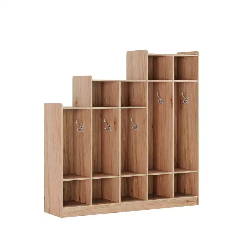 Vestiaire de salle de classe à 5 sections avec 9 casiers, organisateur de rangement en bois avec 10 patères, casiers de salle de classe pour la maison, le bureau, l'école, la salle de sport