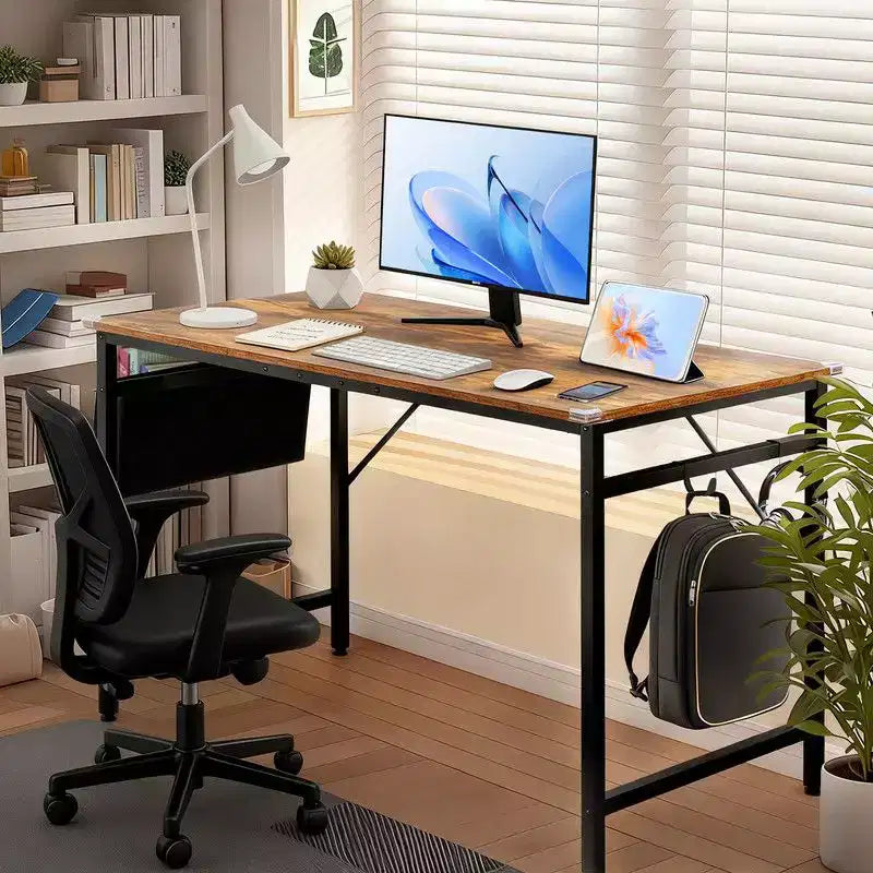 Bureau d'ordinateur Karl Home 47.2 pour bureau à domicile - Bureau d'étude avec rangement, crochets latéraux et pieds réglables