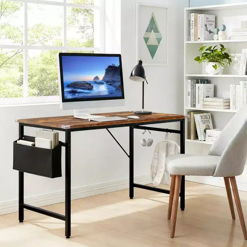 Bureau d'ordinateur Karl Home 47.2 pour bureau à domicile - Bureau d'étude avec rangement, crochets latéraux et pieds réglables