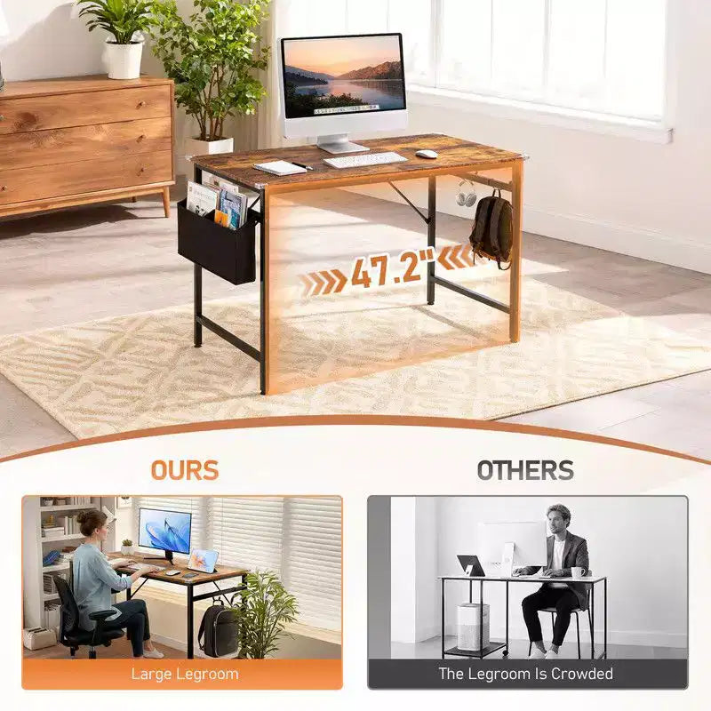 Bureau d'ordinateur Karl Home 47.2 pour bureau à domicile - Bureau d'étude avec rangement, crochets latéraux et pieds réglables