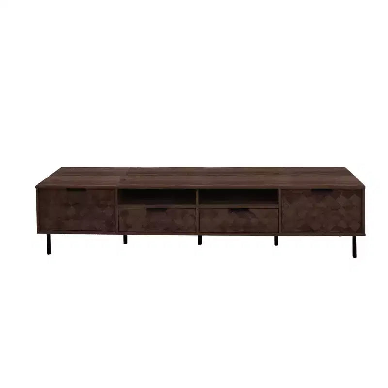 Meuble TV 78 po pour téléviseurs jusqu'à 85 po, Console TV marron Meuble TV Meuble de divertissement avec porte et tiroirs à fermeture douce en diamant - ModernLuxe