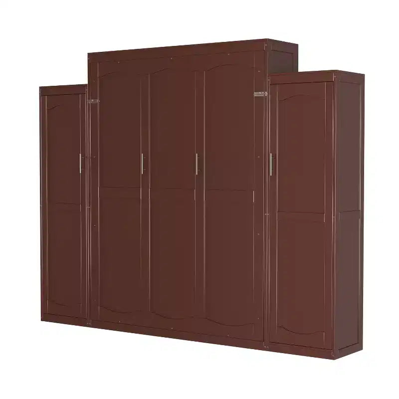 Lit escamotable MAYEERTY Queen Size avec 2 armoires et étagère de rangement, Cadre de lit multifonctionnel pliable pour chambre à coucher, Noyer