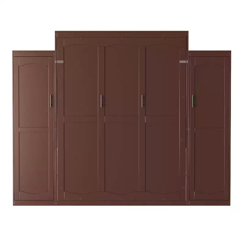 Lit escamotable MAYEERTY Queen Size avec 2 armoires et étagère de rangement, Cadre de lit multifonctionnel pliable pour chambre à coucher, Noyer